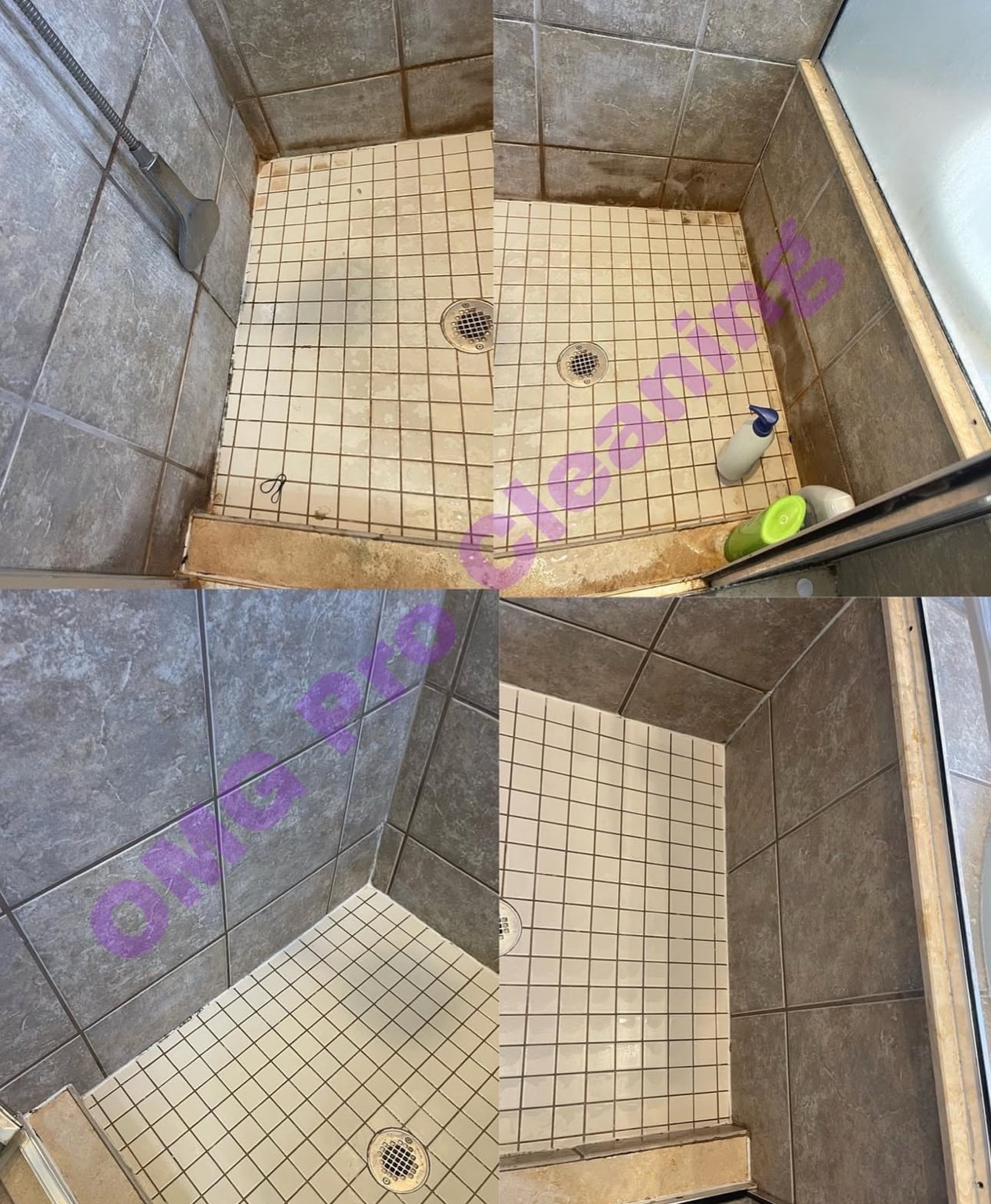Shower tile and grout before and after deep clean