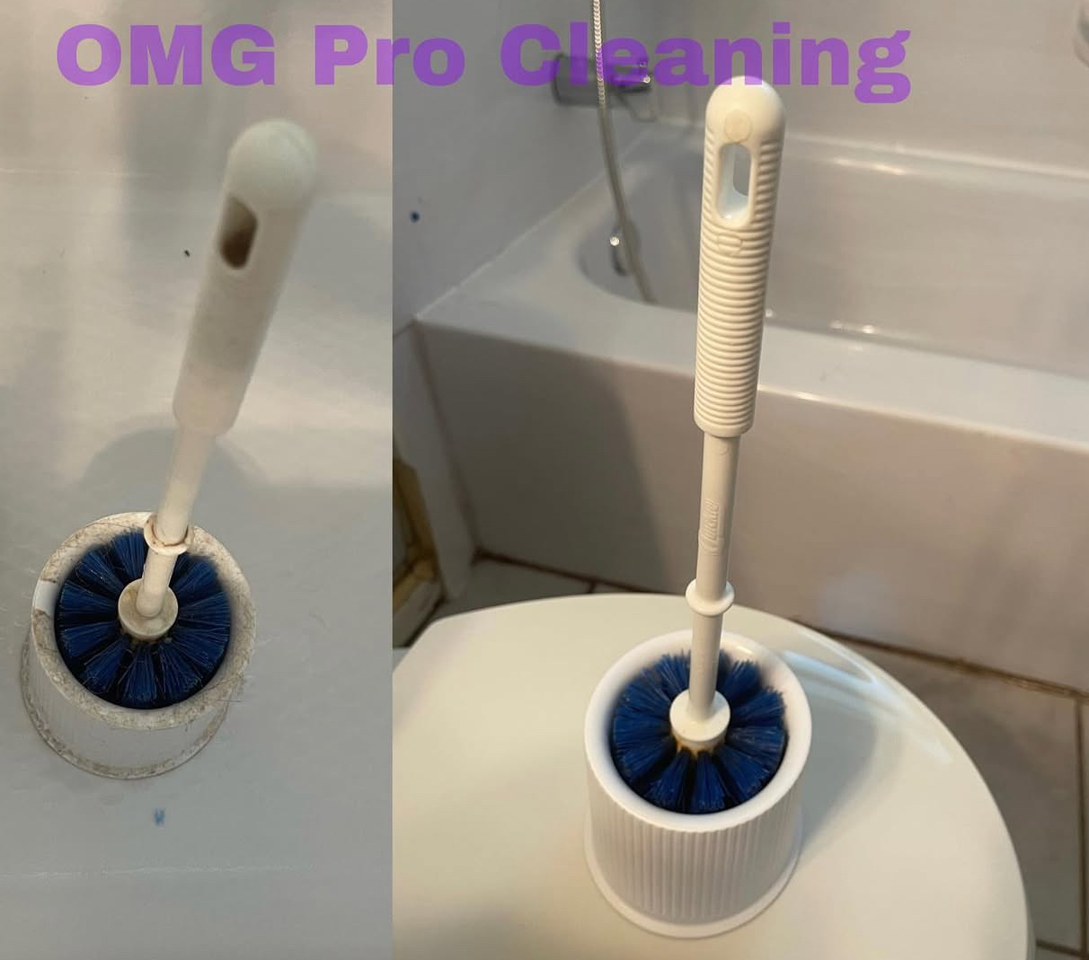 Toilet brush and holder before and after cleaning
