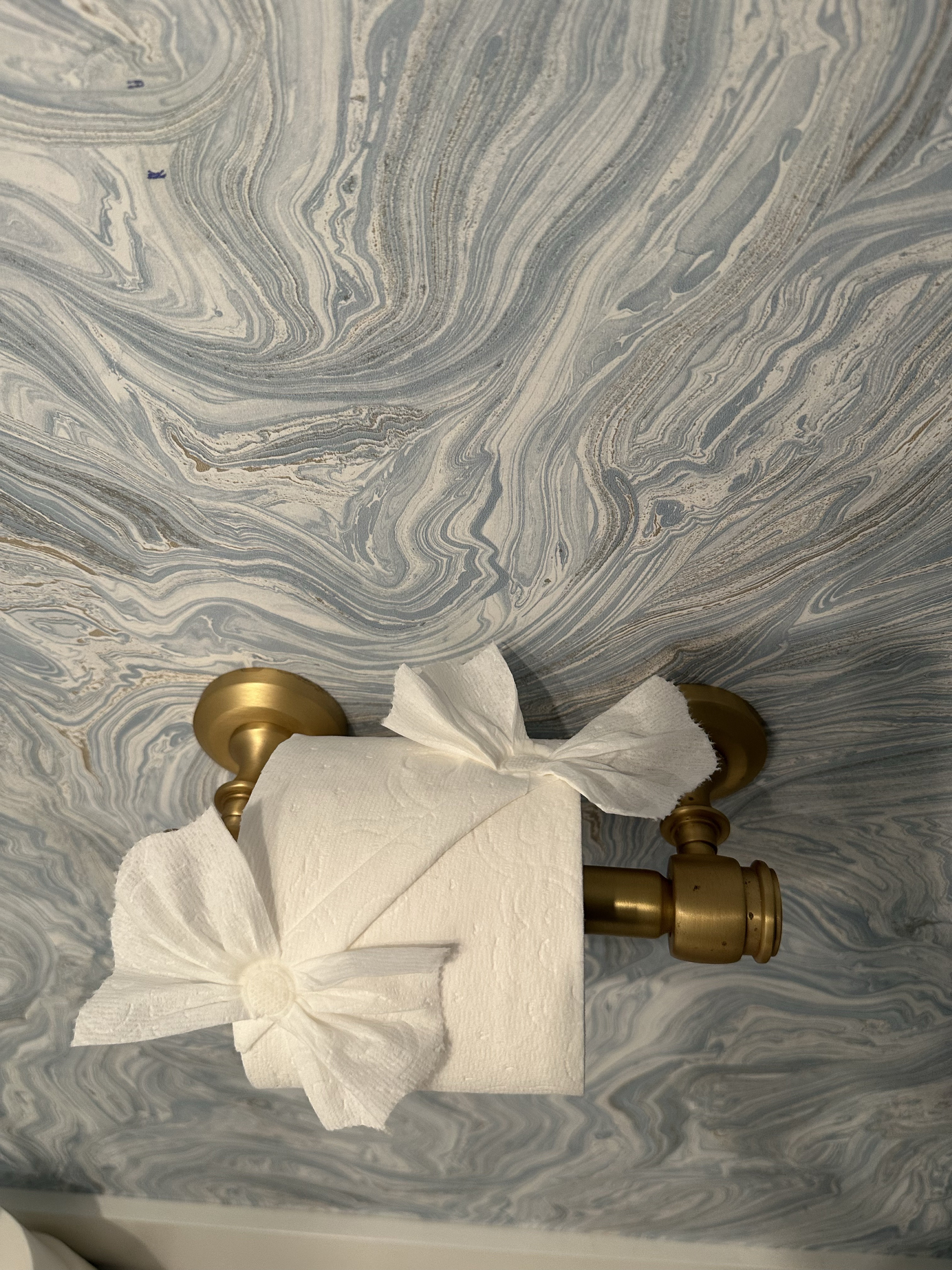 Toilet paper with bow fold on gold hardware